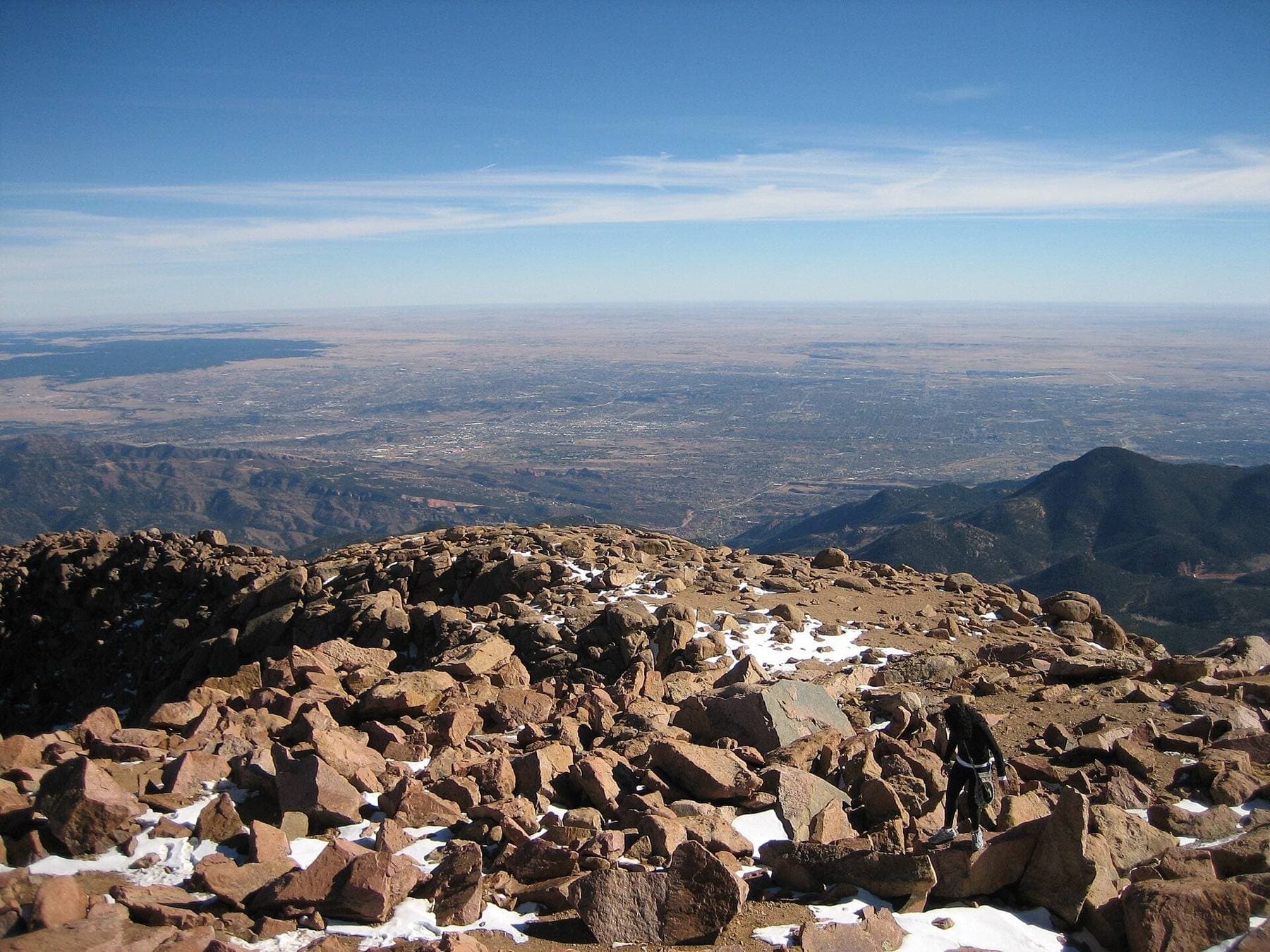 The city of Colorado Springs, viewed from the summit of Pikes Peak