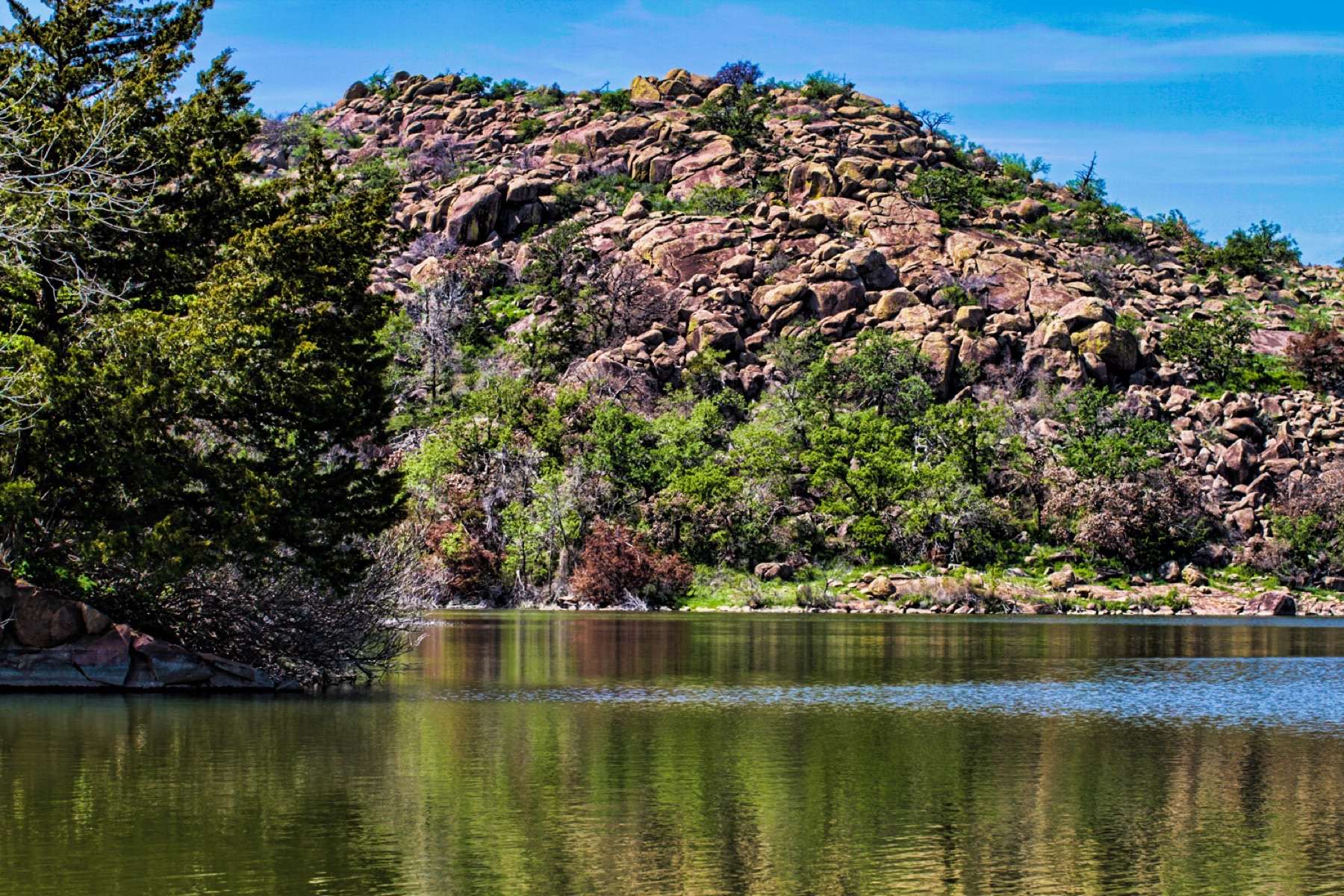 Snyder Lake below the dam of Tom Steed Resevoir