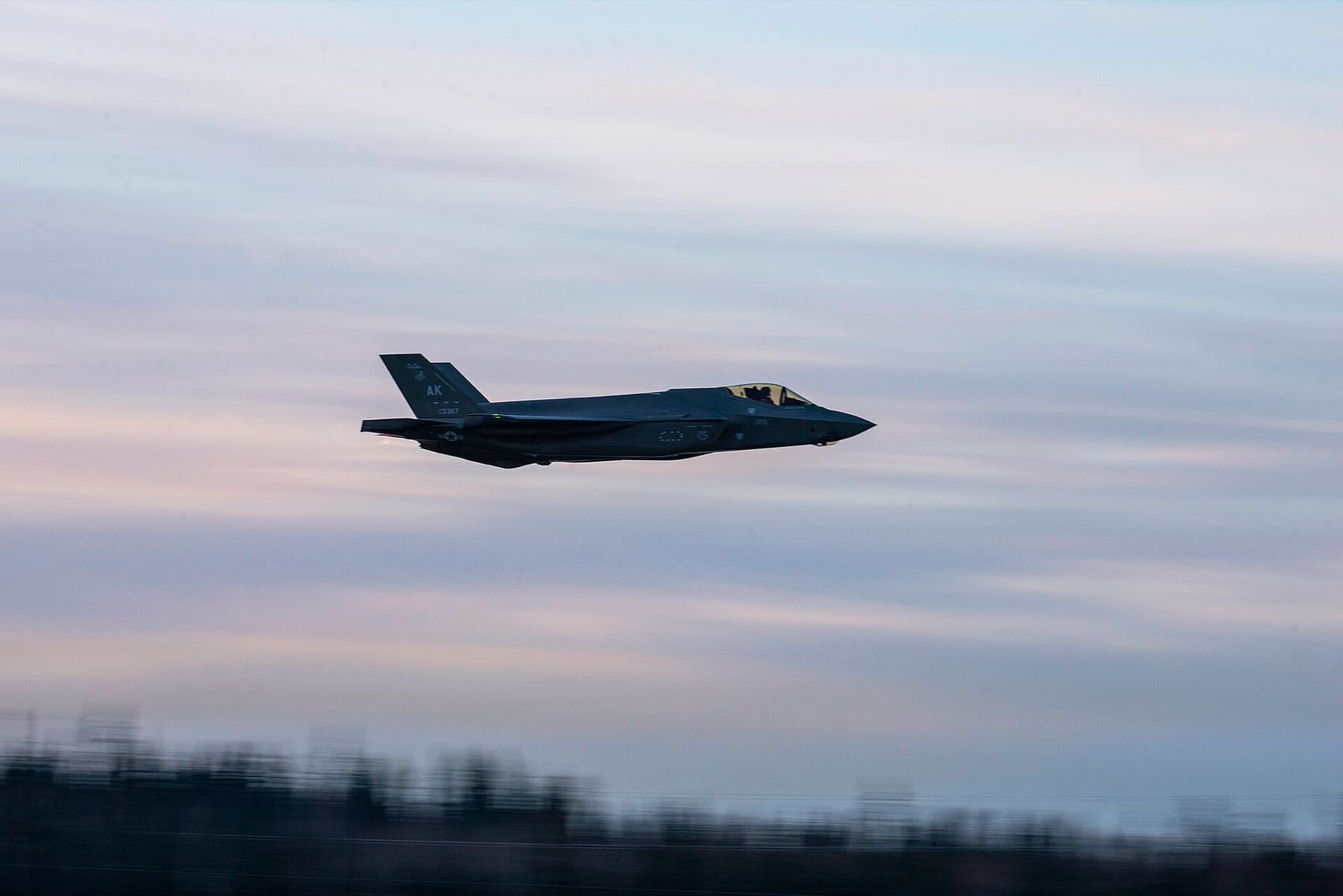 A U.S. Air Force F-35A Lightning II assigned to the 354th Fighter Wing flies over Eielson Air Force Base, Alaska, Dec
