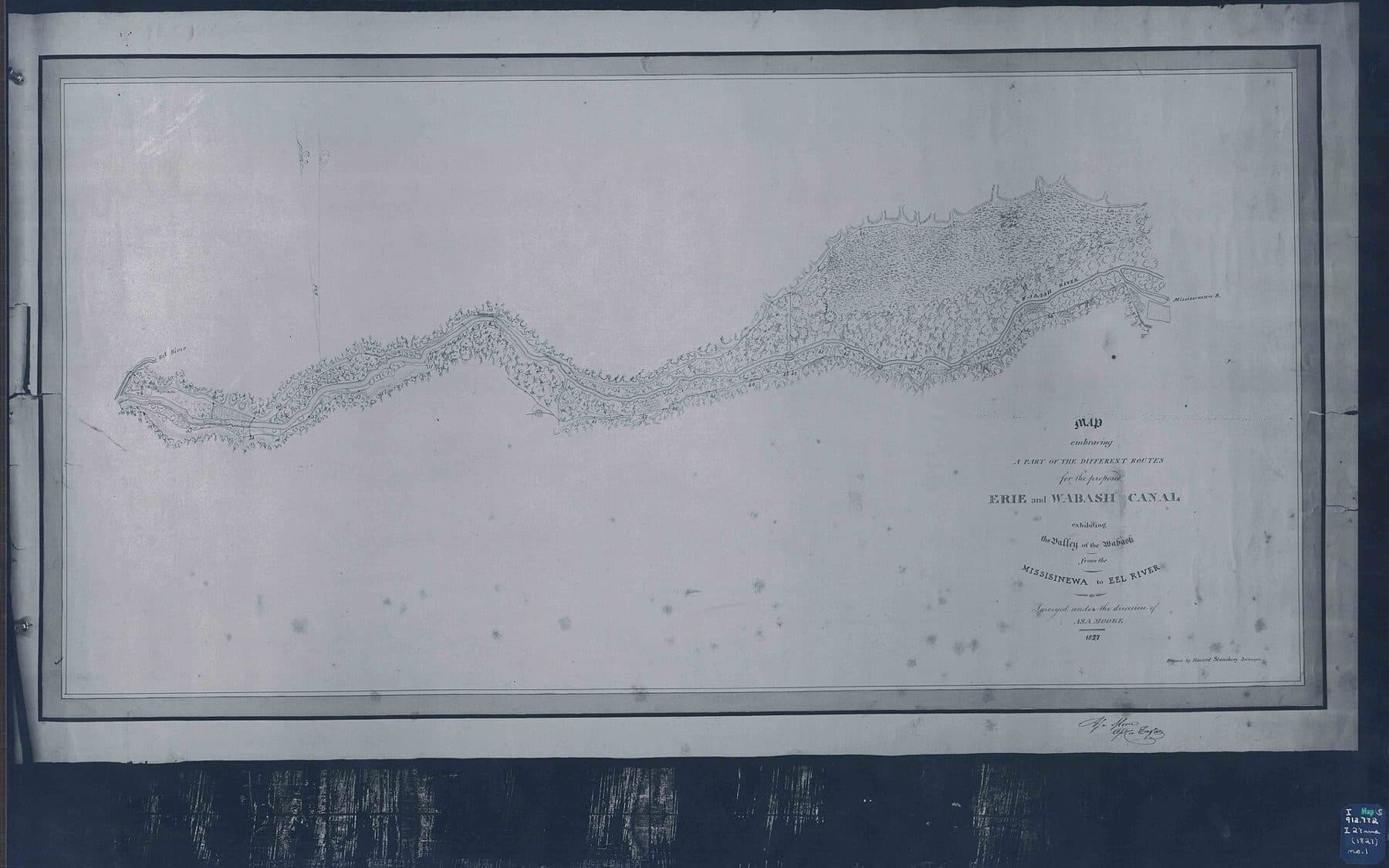 This is a series of maps of the different routes of the proposed Erie and Wabash Canal