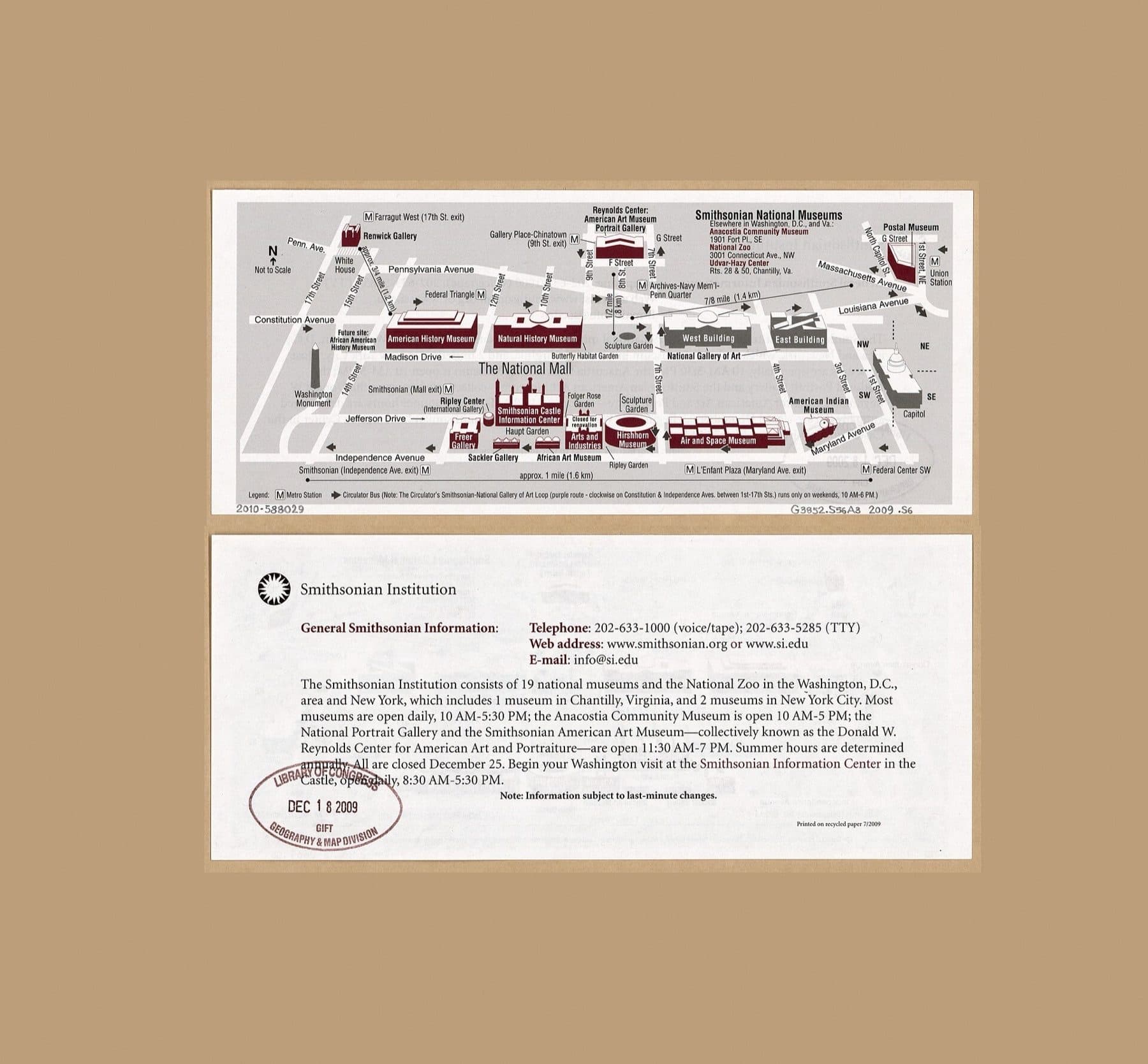 Shows Smithsonian buildings in red and other principal Mall buildings in gray