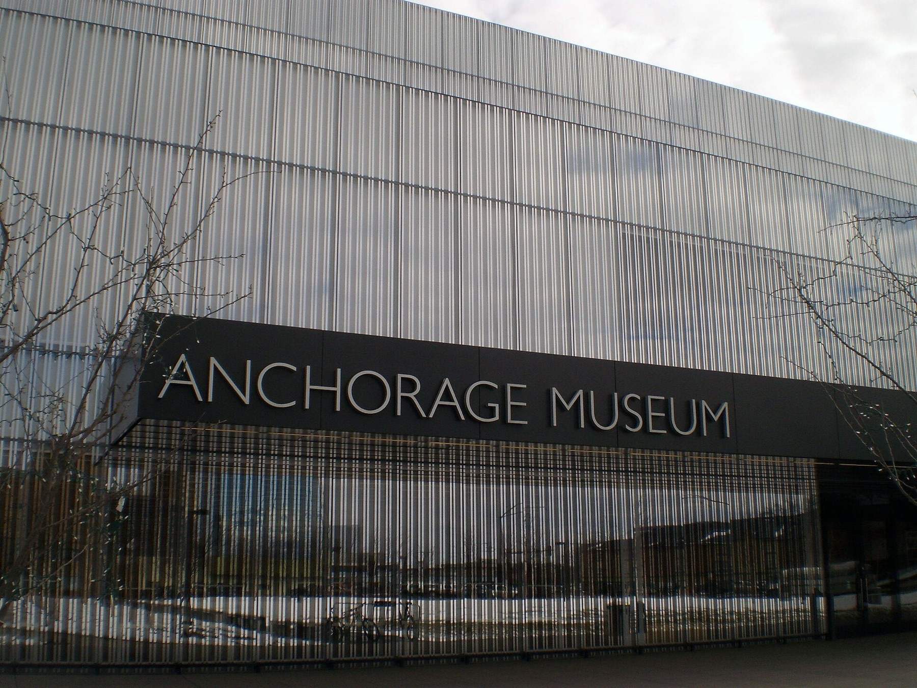 The facade of the Anchorage Museum in Anchorage, Alaska, seen here in late March 2011, includes approximately 5900 m² of custom insulated fritted glass