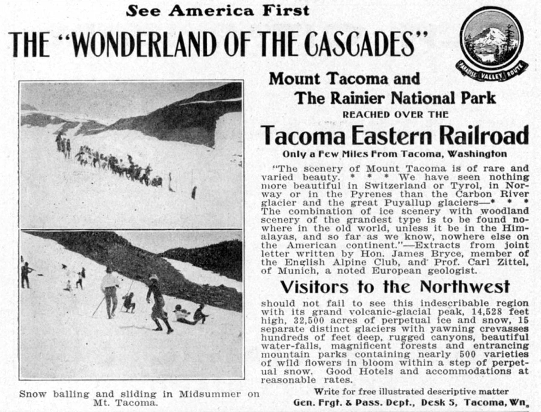 Mount Rainier National Park was dedicated in 1899