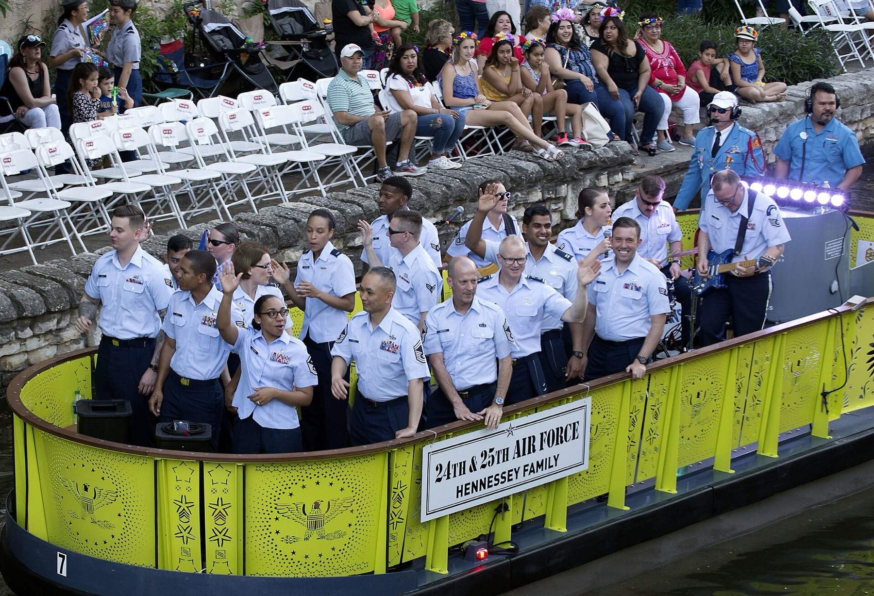 Air Forces Cyber Airmen participate in the Texas Cavaliers River Parade during 2018 Fiesta San Antonio, April 23