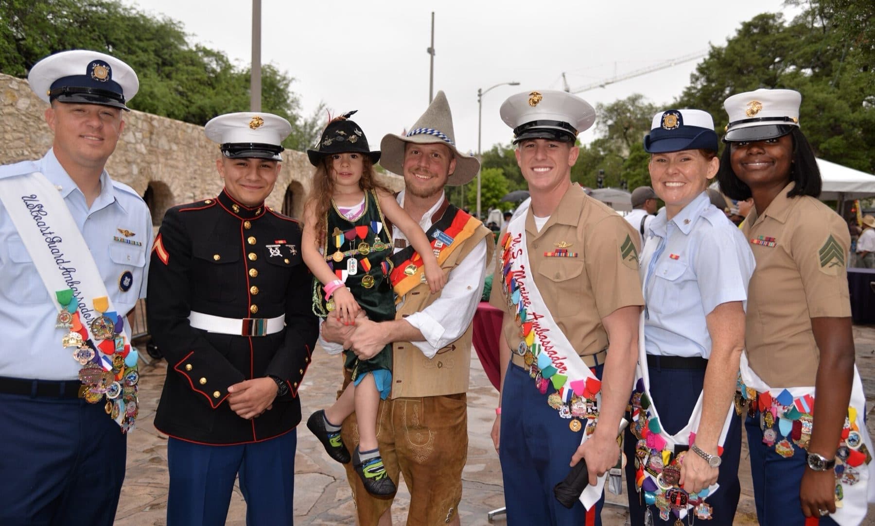 Joint Base San Antonio military ambassadors joined Fiesta royalty and special guests to start the festivities with a flash mob dance, confetti, fireworks and lots of people in wild