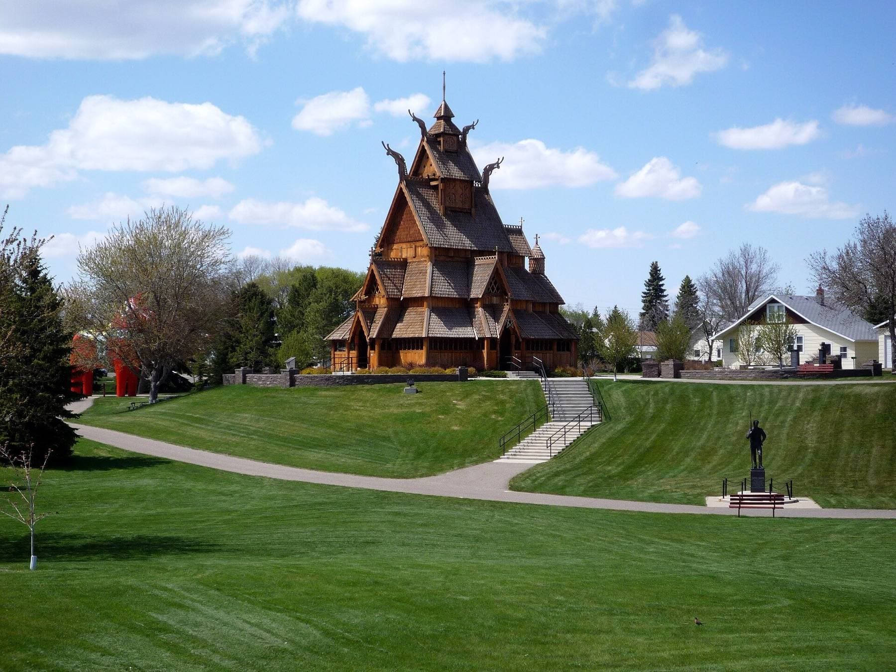 Stave church, located in the Scandinavian Heritage Park in Minot, North Dakota, USA