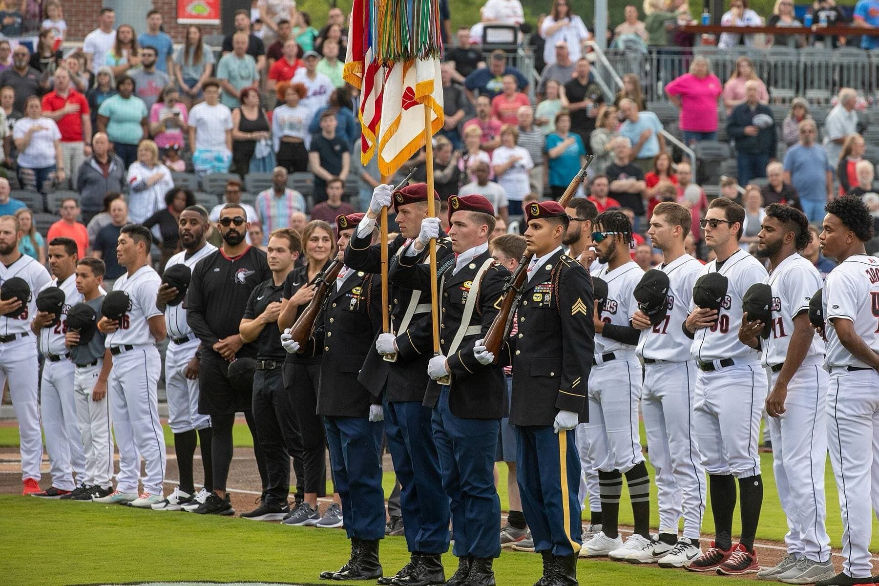 82nd Airborne Division Colour Guard at Segra Stadium in Fayetteville, NC, April 12, 2022